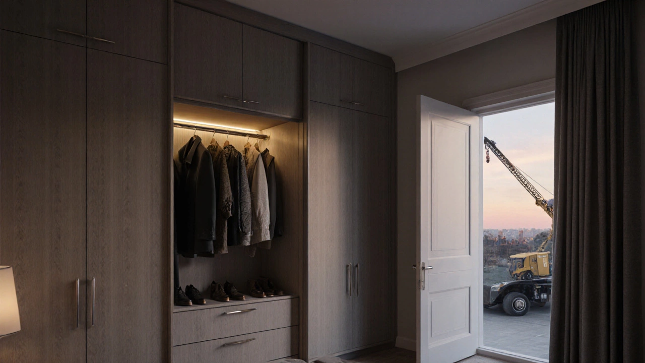 Master bedroom featuring a custom wardrobe with premium hardware and built‑in lighting.