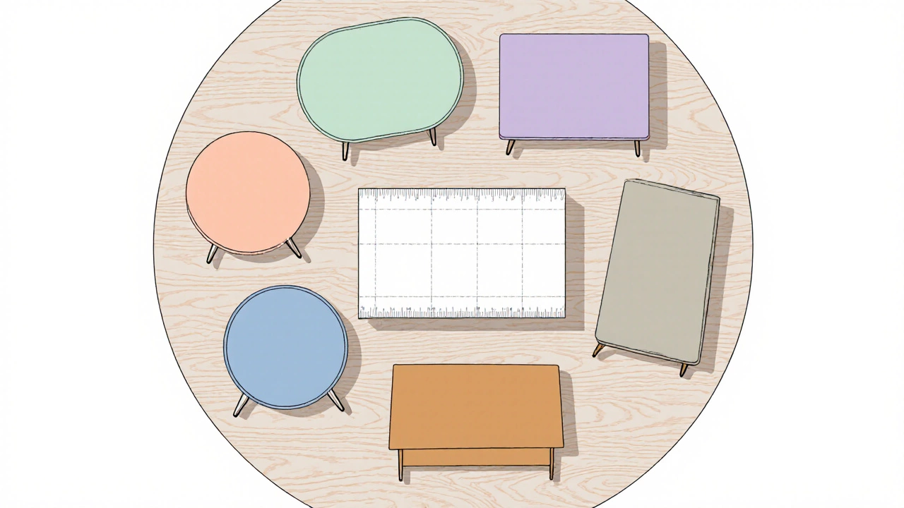 Top‑down view of different coffee‑table shapes showing their footprints.