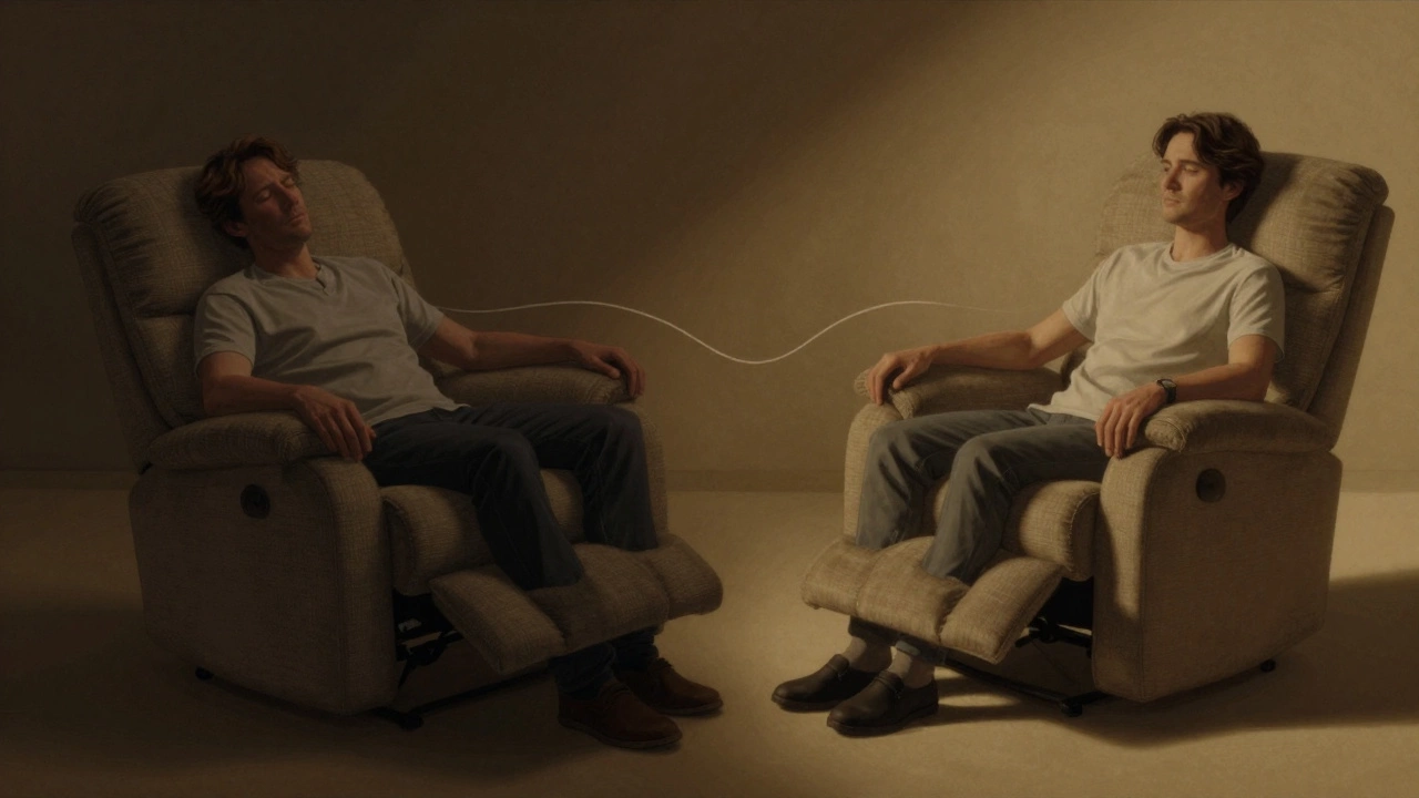 Contrasting images of poor vs. proper posture in a recliner, showing spinal alignment differences.