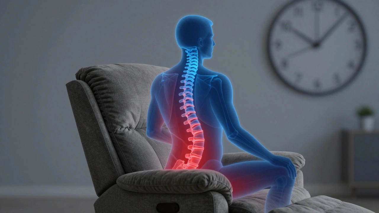 Spine pressure map inside a recliner, showing reduced strain with correct posture and timed movement.
