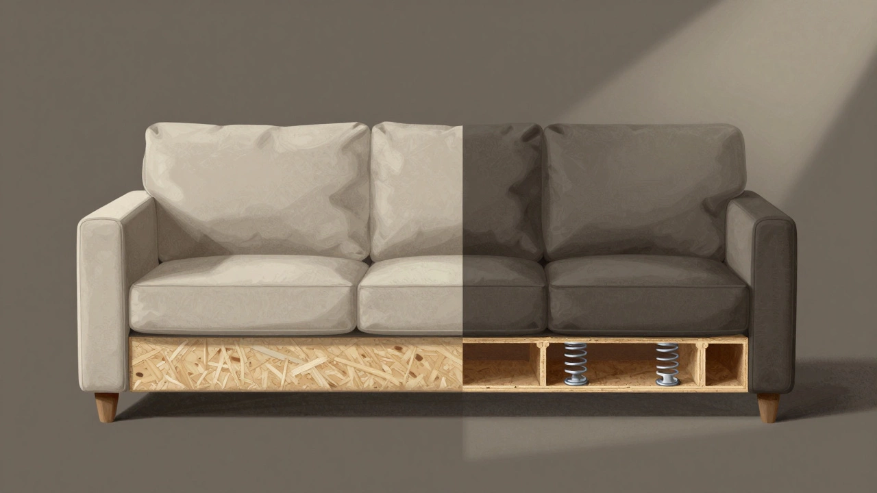 Cross-section comparison of a cheap sofa versus a durable premium sofa.