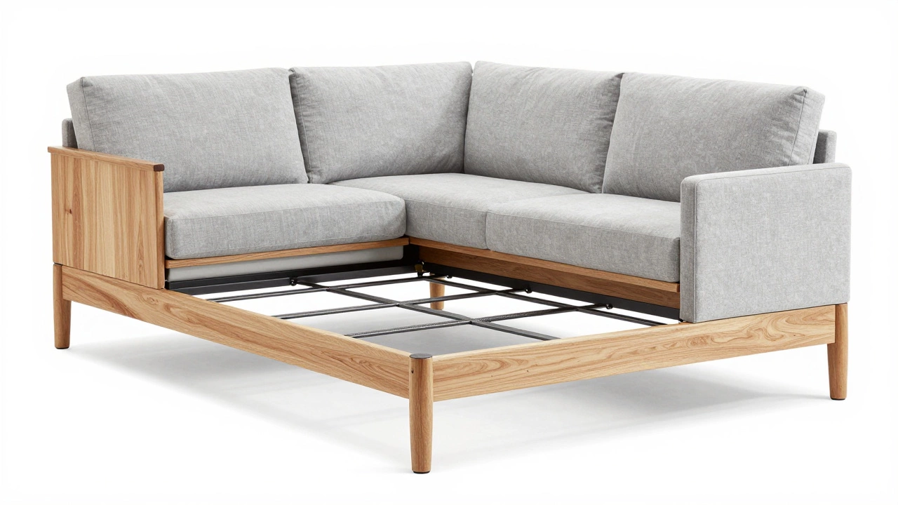 Extended sofa bed mechanism showing metal frame and mattress layers.