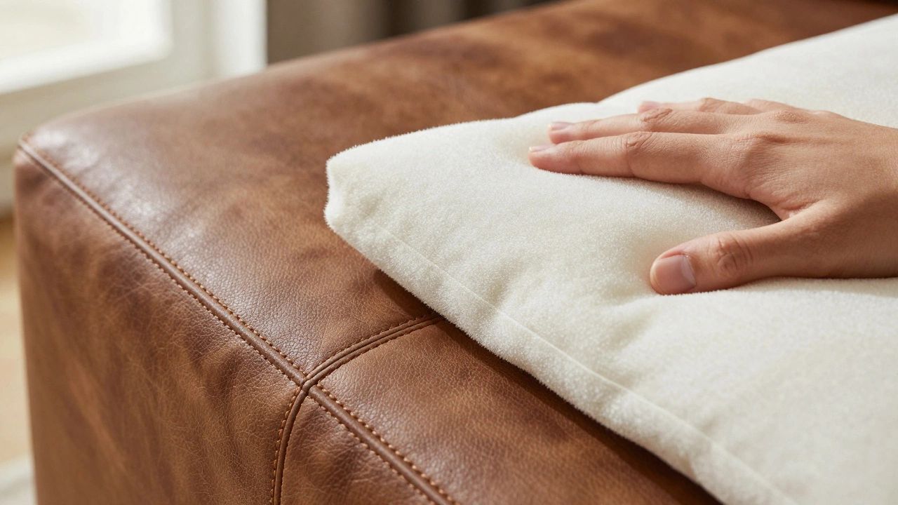 Detail of top-grain leather upholstery with high-quality double-stitching