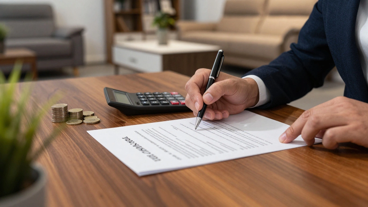 Close-up of hands negotiating a furniture deal on a wooden desk