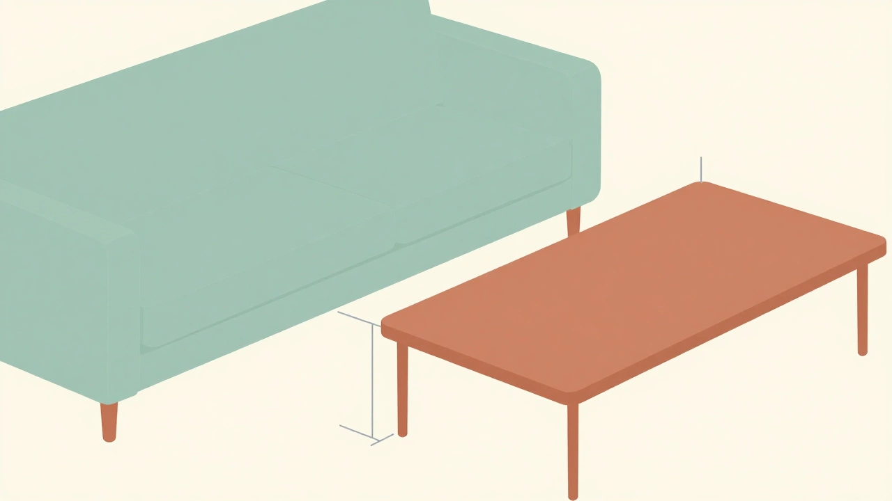 Diagram showing ideal height alignment between sofa and coffee table