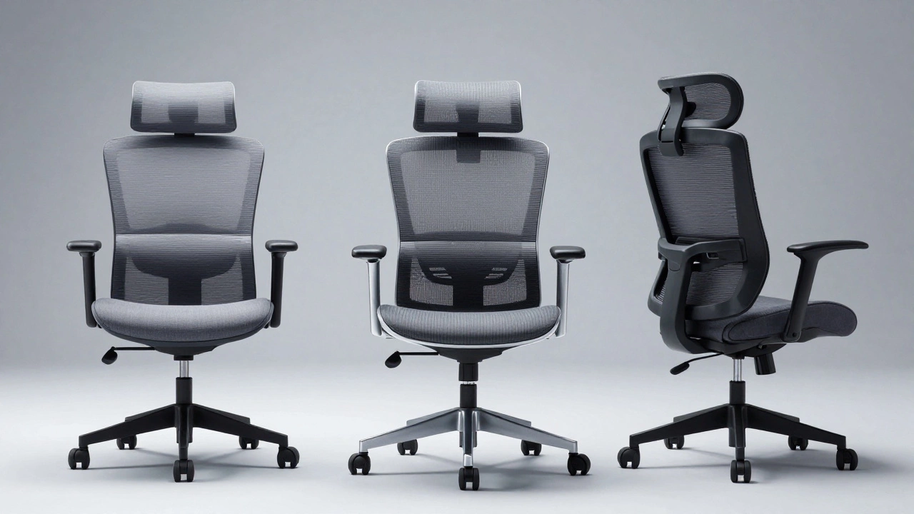 Three ergonomic chairs showing different price tiers and quality
