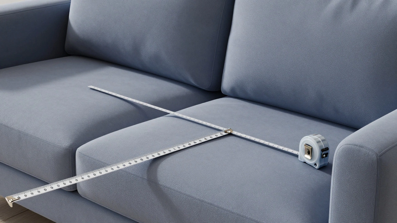 Visual guide measuring the seating depth of a sofa cushion