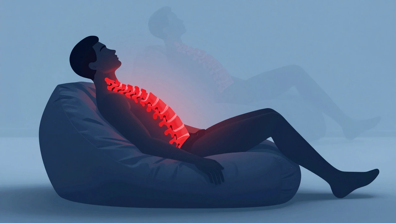 Abstract illustration of spine compressing in a bean bag chair