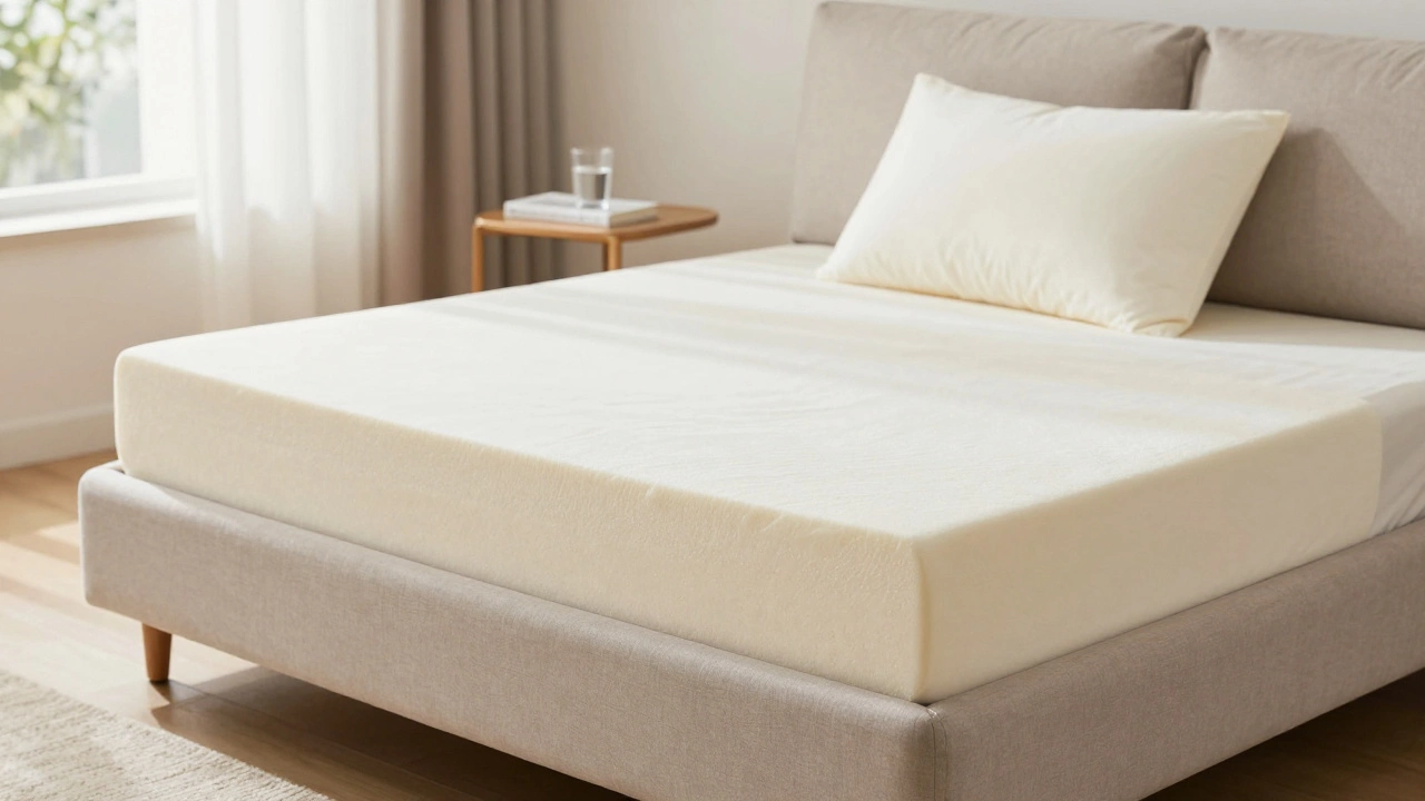 Comfortable sofa bed with thick memory foam topper in a bright, modern living space