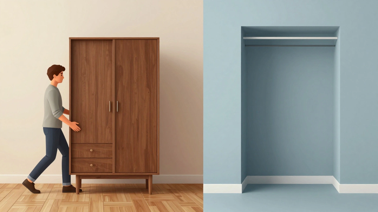 Comparison of a movable wardrobe versus a fixed built-in closet structure