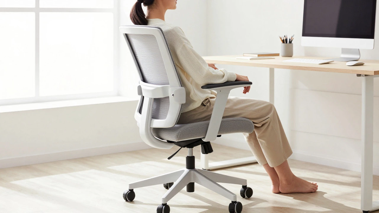 Person sitting upright in ergonomic office chair with good posture