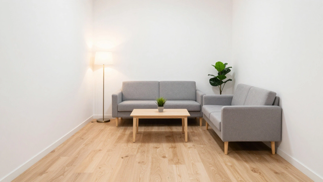 Straight sofa and armchair arrangement in open small space