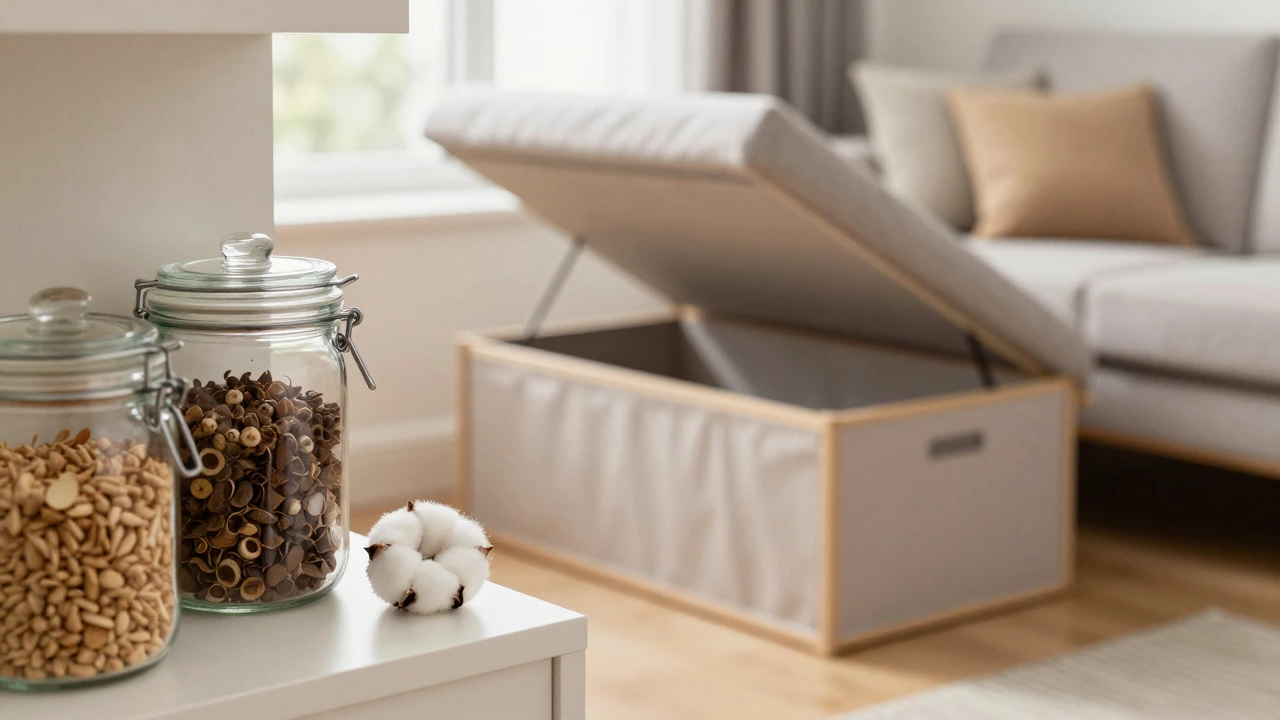 Clean storage area with sealed jars and peppermint oil deterrent