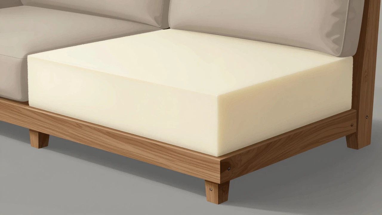 Cross-section view of sofa foam and hardwood frame
