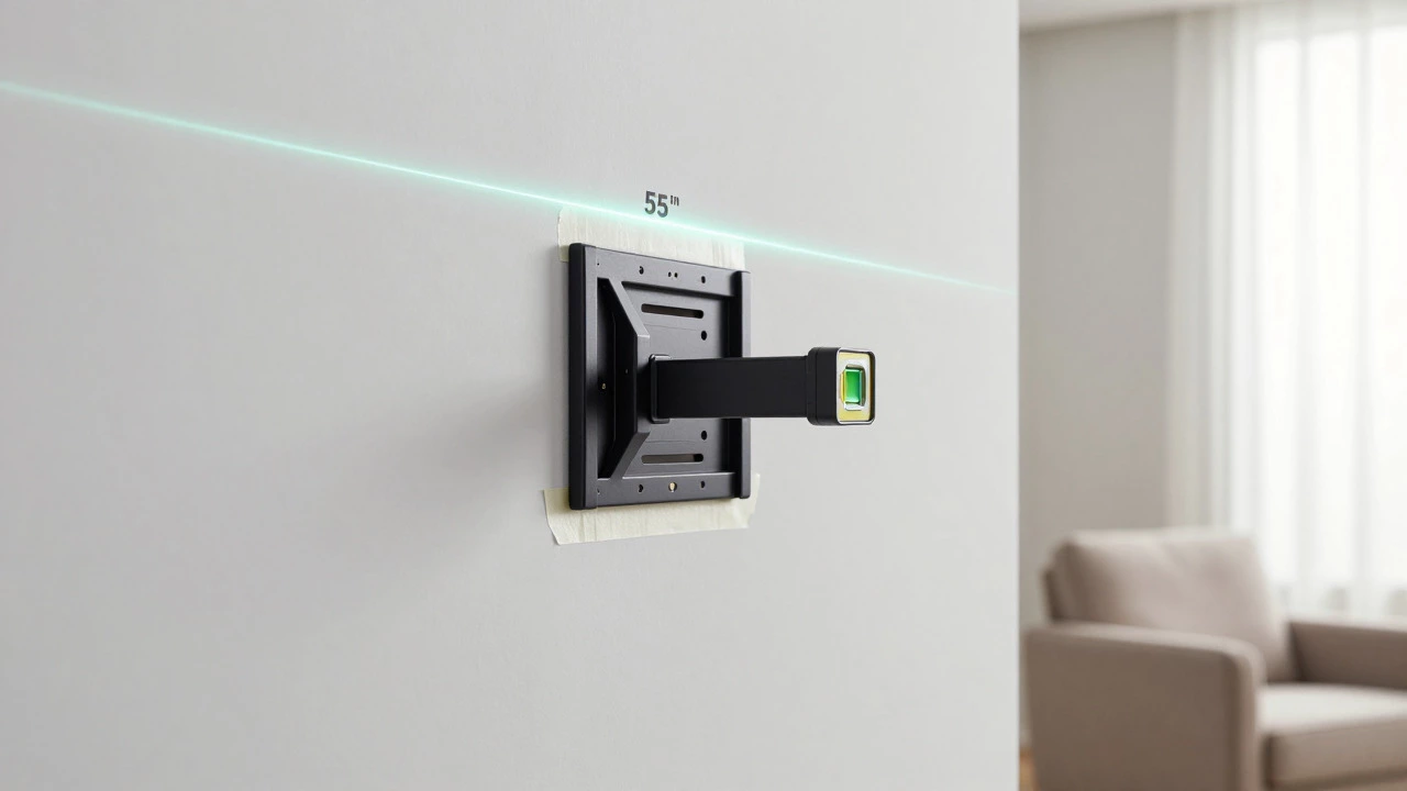 Visual guide showing correct TV mounting height alignment with seated eye level