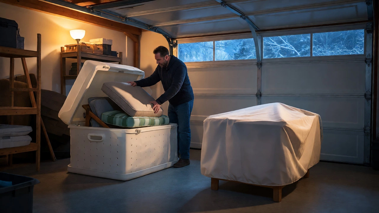 Storing outdoor cushions in a garage during winter