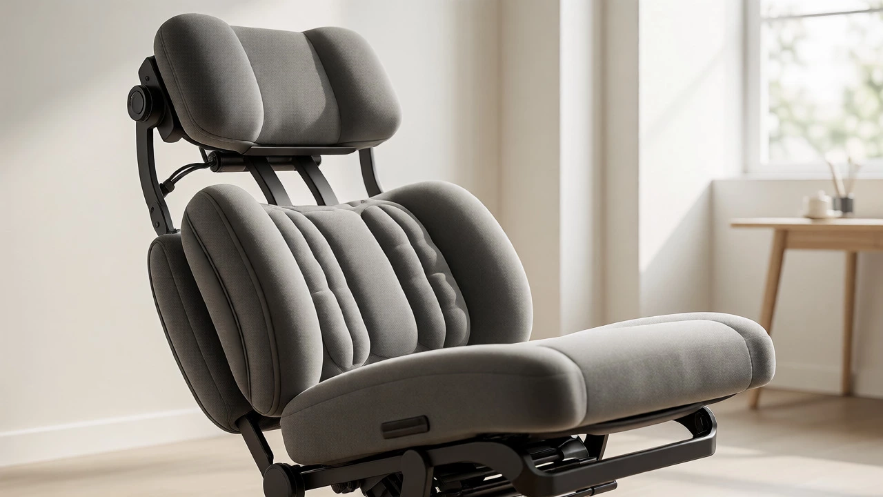 Modern adjustable recliner with visible lumbar support and firm cushion in a bright room